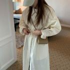 Long-sleeve Plain Shirt Dress Light Yellow - One Size