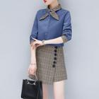 Set: Plaid Panel Shirt + Plaid Mini Skirt