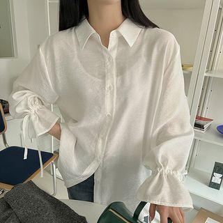 Plus Size Tie-cuff Sheer Blouse