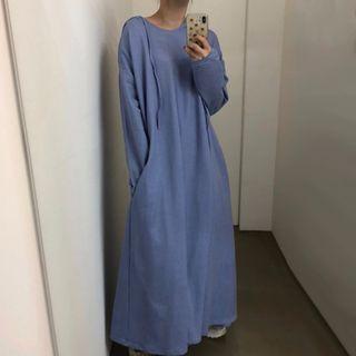 Plain Maxi A-line Hoodie Dress