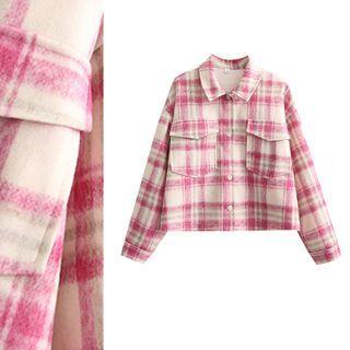Pocket Gingham Woolen Shirt