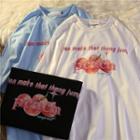 Short-sleeve Lettering Peach Print T-shirt