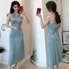 Halter Midi A-line Dress Aqua Blue - One Size