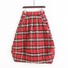 Elastic-waist Plaid Padded Skirt Plaid - Red - One Size
