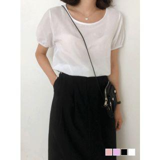 Puff-sleeve Drawstring-hem Crop Top