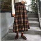 Buttoned Plaid A-line Skirt Brown - One Size