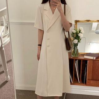 Short-sleeve Lapel A-line Midi Dress