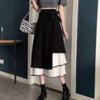 Pleated Trim Midi A-line Skirt
