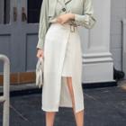 Belted Slit Straight-fit Midi Skirt