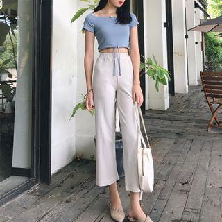 Set: Short-sleeve Cropped T-shirt + Wide Leg Pants