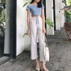 Set: Short-sleeve Cropped T-shirt + Wide Leg Pants