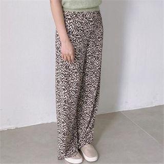 Band-waist Pleated Leopard Pants