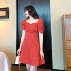 Off-shoulder Puff-sleeve A-line Dress