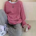 Striped Long-sleeve Loose-fit Top - 2 Colors