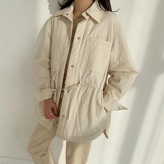 Drawstring-waist Loose-fit Padded Jacket Ivory - One Size