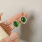 Oval Faux Gemstone Alloy Earring 1 Pair - S925 Silver Needle - Green - One Size
