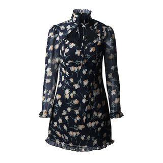 Floral Long-sleeve Mini A-line Dress