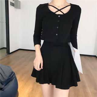 Set: 3/4-sleeve Crisscross Top + A-line Skirt