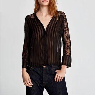 Lace-panel Stripe Shirt