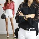 Sheer Crochet-panel Blouse