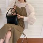 Spaghetti Strap Midi A-line Dress / Shirred Blouse