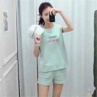 Set: Embroidered Tank Top + Sweat Shorts
