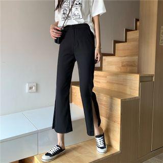 Side-slit Cropped Boot-cut Pants