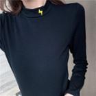Mock-neck Lightning Print Long-sleeve T-shirt