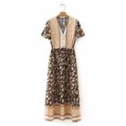 V-neck Floral Drawstring-waist Midi A-line Dress