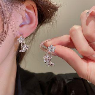 Flower Rhinestone Alloy Open Hoop Earring 1 Pair - Silver - One Size