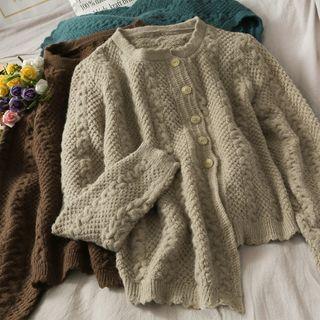 Asymmetric Button-down Cable-knit Sweater