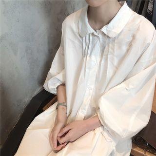 Plain Batwing-sleeve Loose-fit Shirt Dress