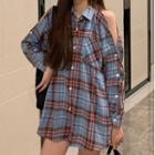 Plaid Off Shoulder Shirt As Shown In Figure - One Size