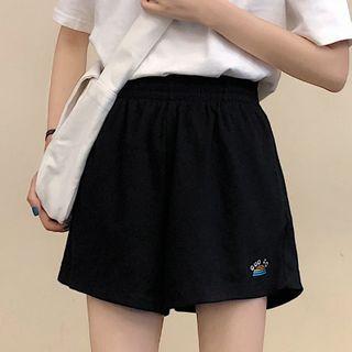 Band-waist Embroidered Wide-leg Shorts