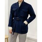 Wool Blend Zip-up Jacket With Belt