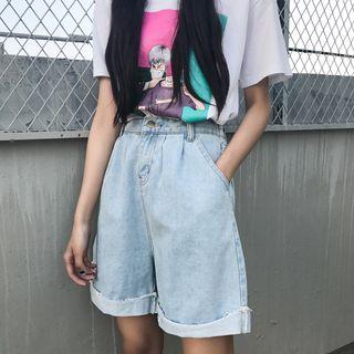 Plain High Waist Denim Shorts