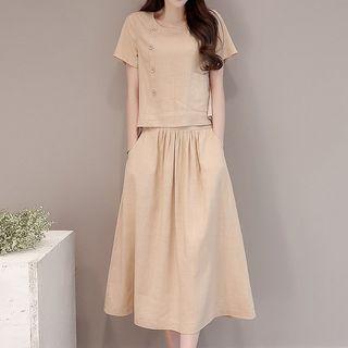 Set: Buttoned Top + Midi Skirt