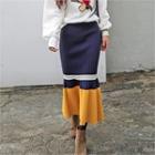 Color-block Knit Midi Mermaid Skirt