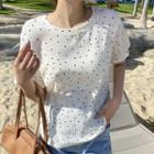 Short-sleeve Dotted Top Black Dot - Beige - One Size