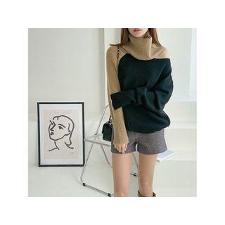 Turtleneck Two-tone Sweater Black - One Size