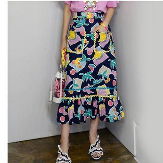 Midi Fruit Print A-line Skirt