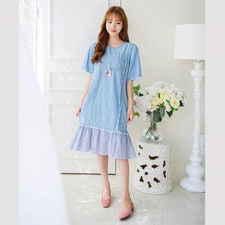 Ruffle-hem Distressed Denim Dress