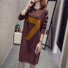 Number Long-sleeve Knit Dress