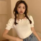 Short-sleeve Ribbon-accent Knit Top