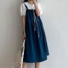 Strappy Midi A-line Dress / Short-sleeve Blouse