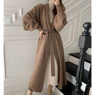 Tie-waist Open Front Midi Cardigan