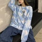 Butterfly Embroidered Tie-dye Print Pullover Blue - One Size