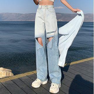 Cutout Gradient Straight Leg Jeans