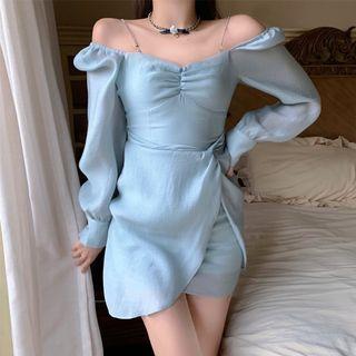 Long-sleeve Rhinestone Trim Sheath Dress