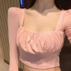 Square-neck Fold Long-sleeve Top